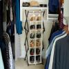 Household Essentials 12 Pocket Shoe Cubby, Sturdy Folding Frame, Poly-Cotton Blend Fabric, Holds 12 Pairs of Shoes, Breathable, Seamless Back, Natural