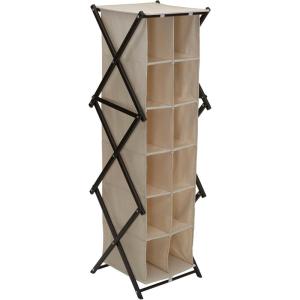 Household Essentials 12 Pocket Shoe Cubby, Sturdy Folding Frame, Poly-Cotton Blend Fabric, Holds 12 Pairs of Shoes, Breathable, Seamless Back, Natural
