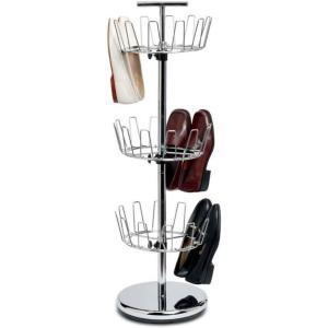Household Essentials 2197-1 Floor to Ceiling Adjustable 6-Tier Revolving Shoe Rack with Basket – Silver(Silver)
