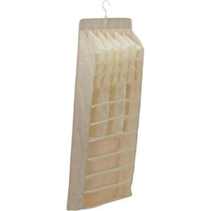 Household Essentials Lingerie Hanging Organizer, 37 Poly-Cotton Blend Fabric Pockets, 24 Small, 9 Medium and 4 Large, Great for Rod or Wire Closets, Natural