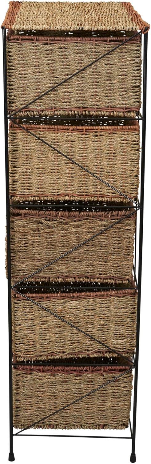 image:imageHousehold Essentials 5 Drawer Seagrass Wicker Storage Unit Rattan Storage Tower with Protective Coating Strong Metal Frame Spacious and Rustic Modern Design Handwoven Natural