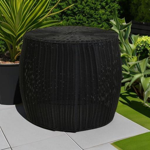 image:imageHousehold Essentials Handwoven Resin Barrel Side Table Storage Container Black 18 H x 20 DiaBlack