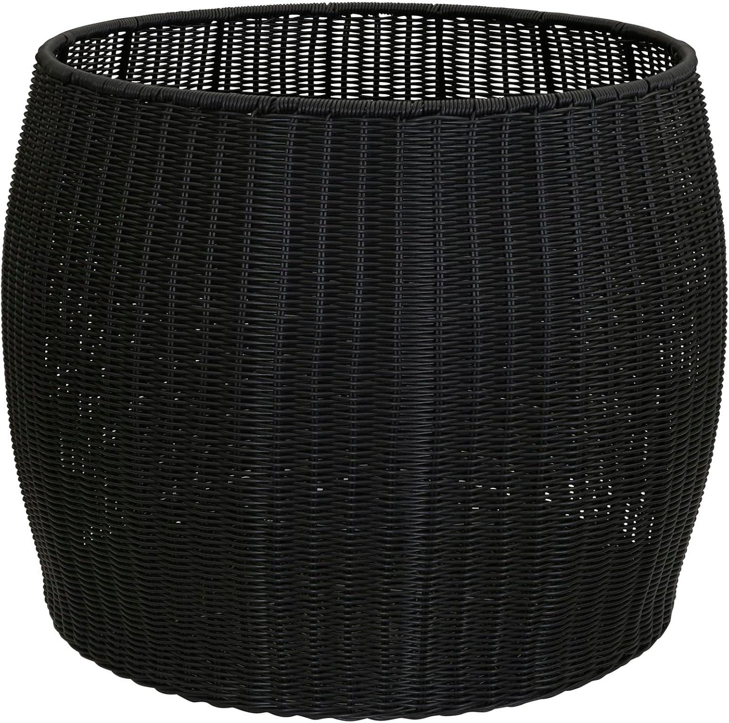 image:imageHousehold Essentials Handwoven Resin Barrel Side Table Storage Container Black 18 H x 20 DiaBlack