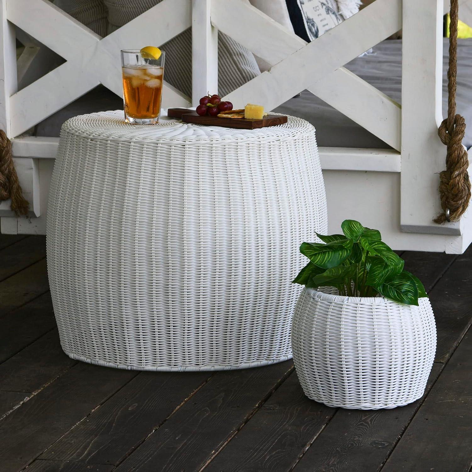image:imageHousehold Essentials Handwoven Resin Barrel Side Table Storage Container Black 18 H x 20 DiaWhite