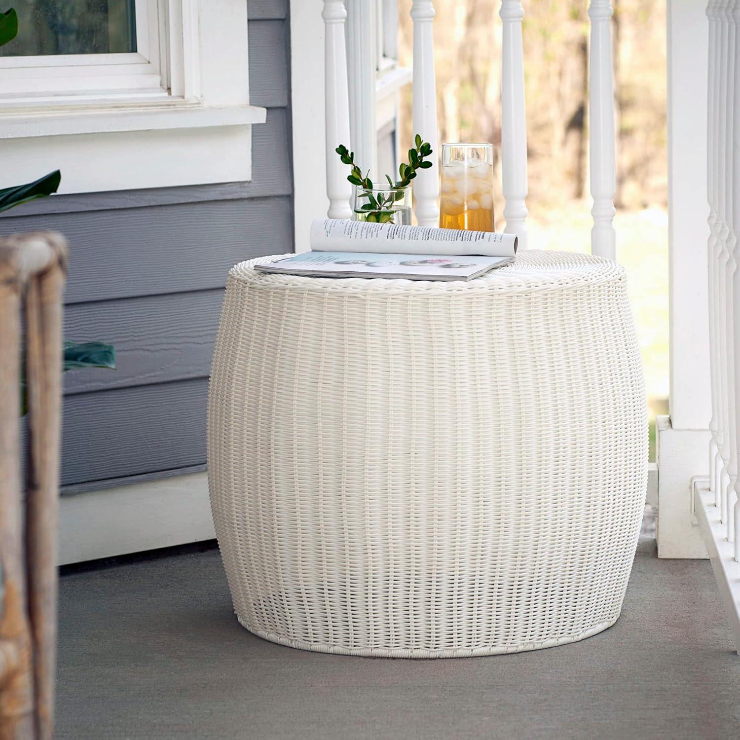 image:imageHousehold Essentials Handwoven Resin Barrel Side Table Storage Container Black 18 H x 20 DiaWhite