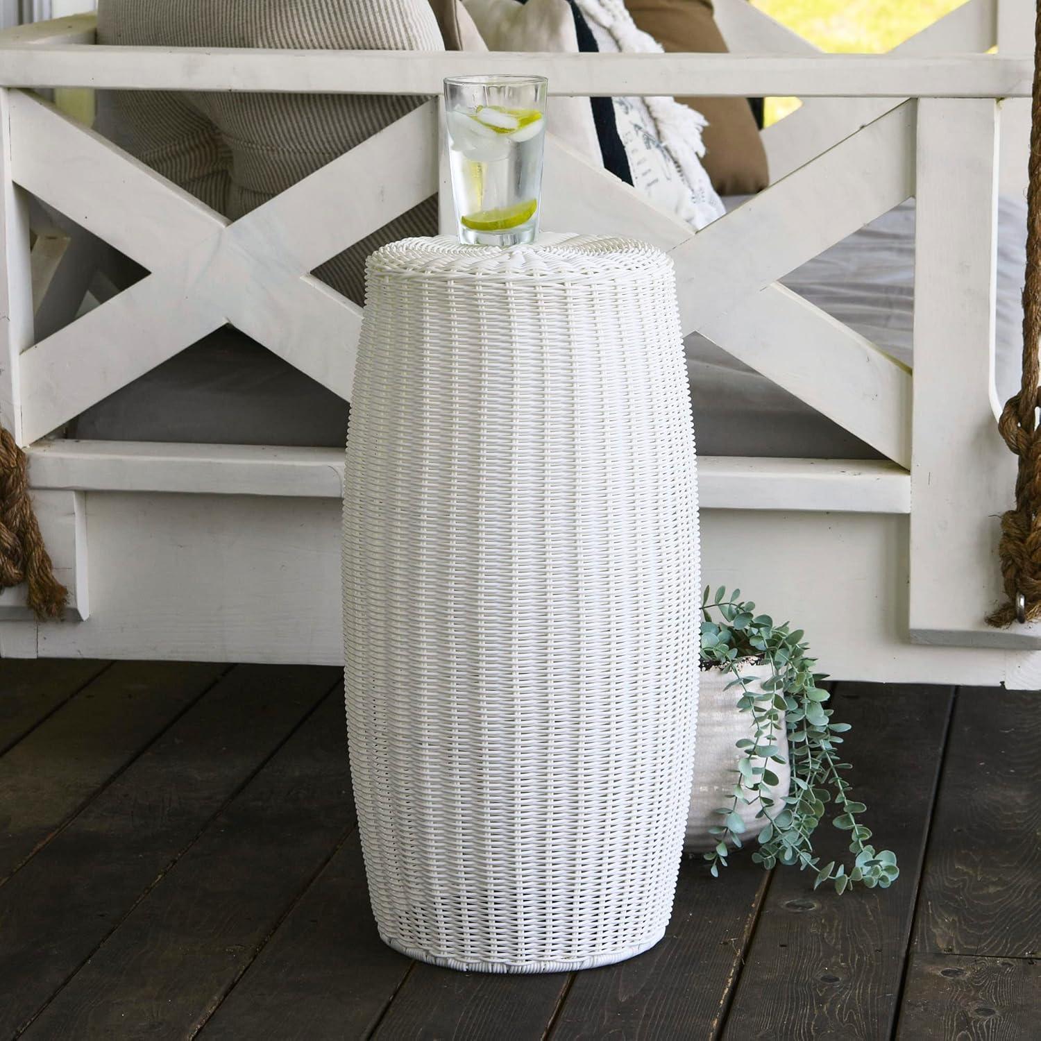 image:imageHousehold Essentials Handwoven Resin Barrel Side Table Storage Container Black 18 H x 20 DiaWhite