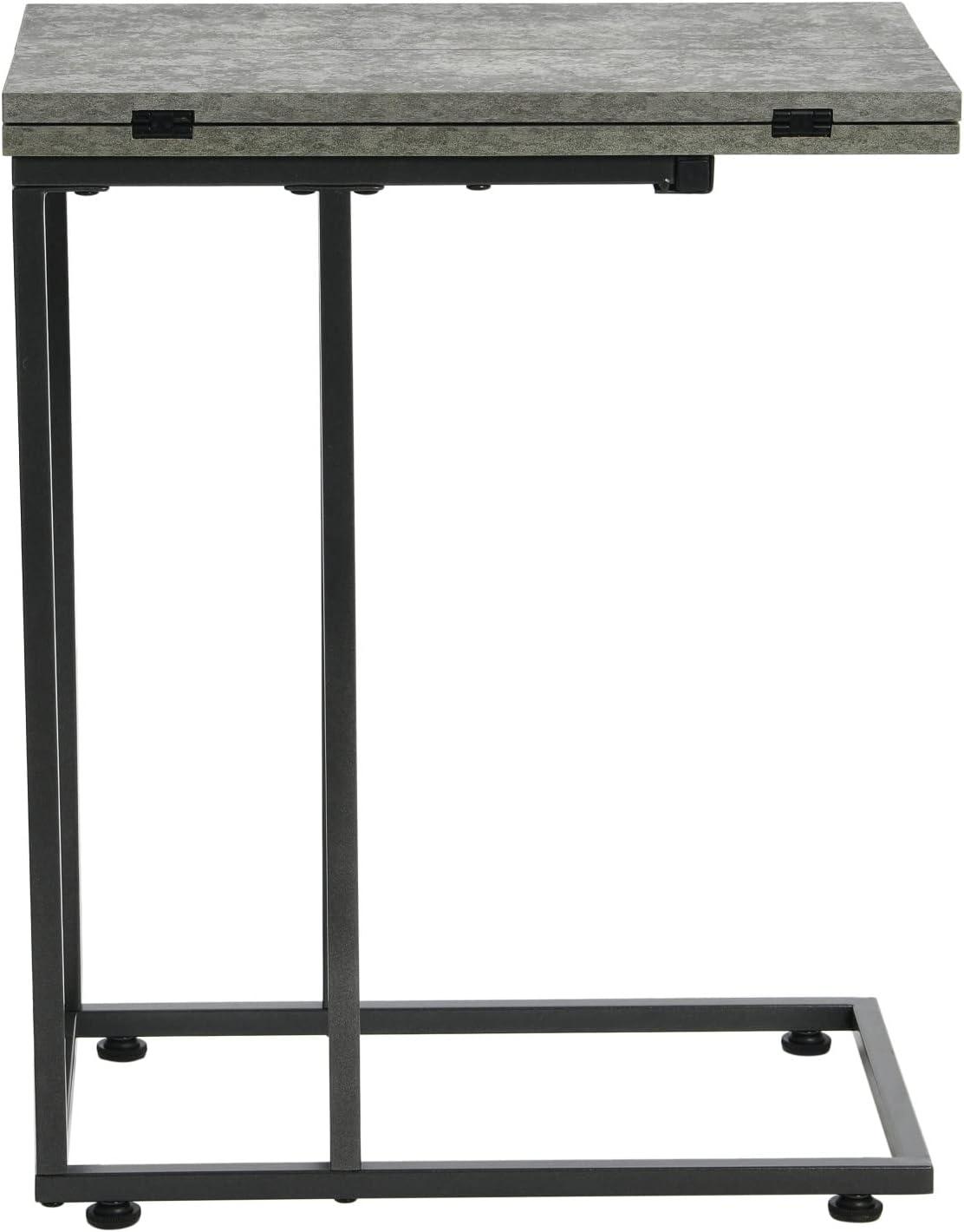 image:imageHousehold Essentials Jamestown Extendable CShaped for Accessiblity Side End Table Rustic Slate Concrete and Black MetalGrey