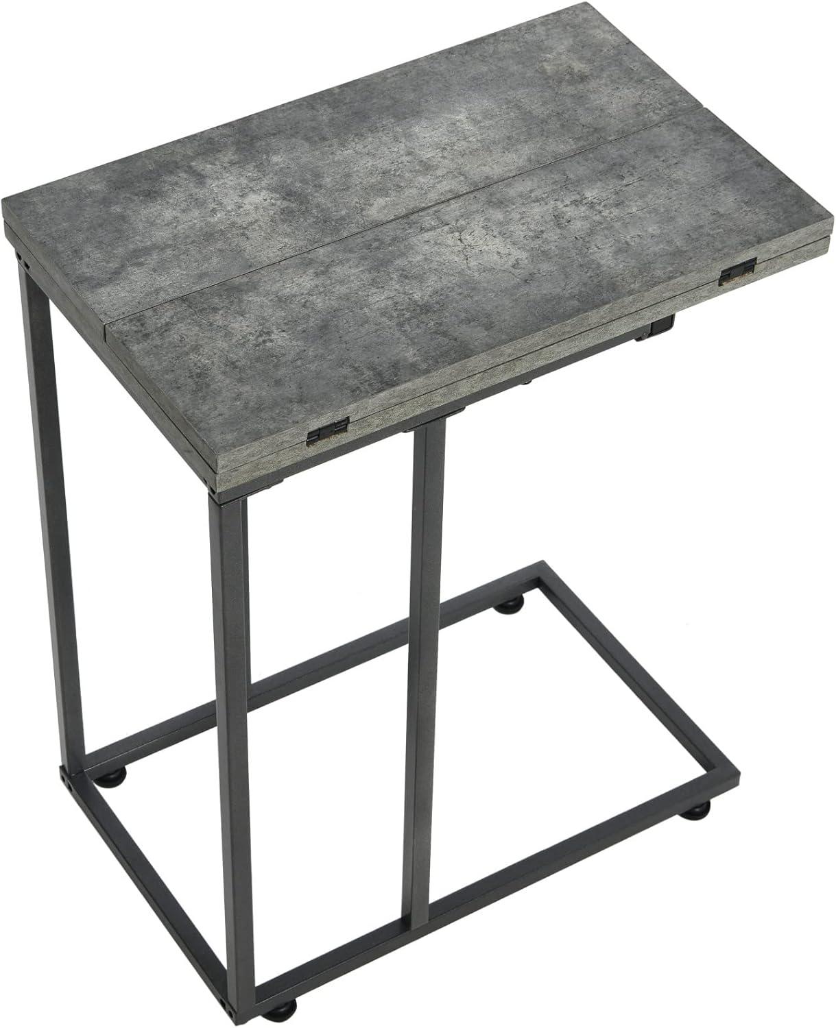 image:imageHousehold Essentials Jamestown Extendable CShaped for Accessiblity Side End Table Rustic Slate Concrete and Black MetalGrey