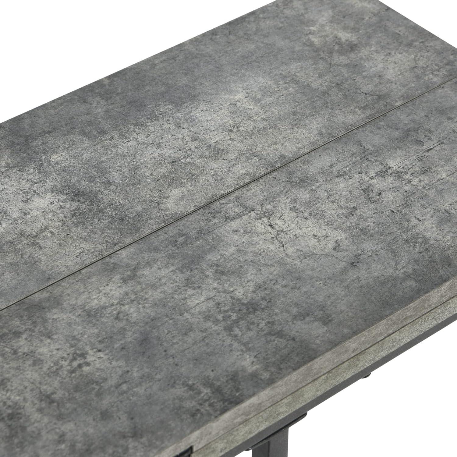 image:imageHousehold Essentials Jamestown Extendable CShaped for Accessiblity Side End Table Rustic Slate Concrete and Black MetalGrey