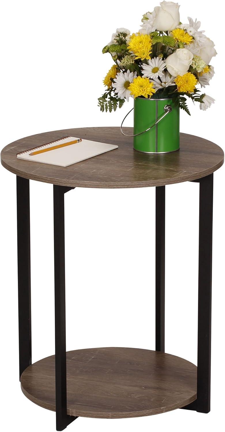 image:imageHousehold Essentials Jamestown Round Side End Table with Storage Shelf Rustic Slate Concrete and Black MetalAshwood