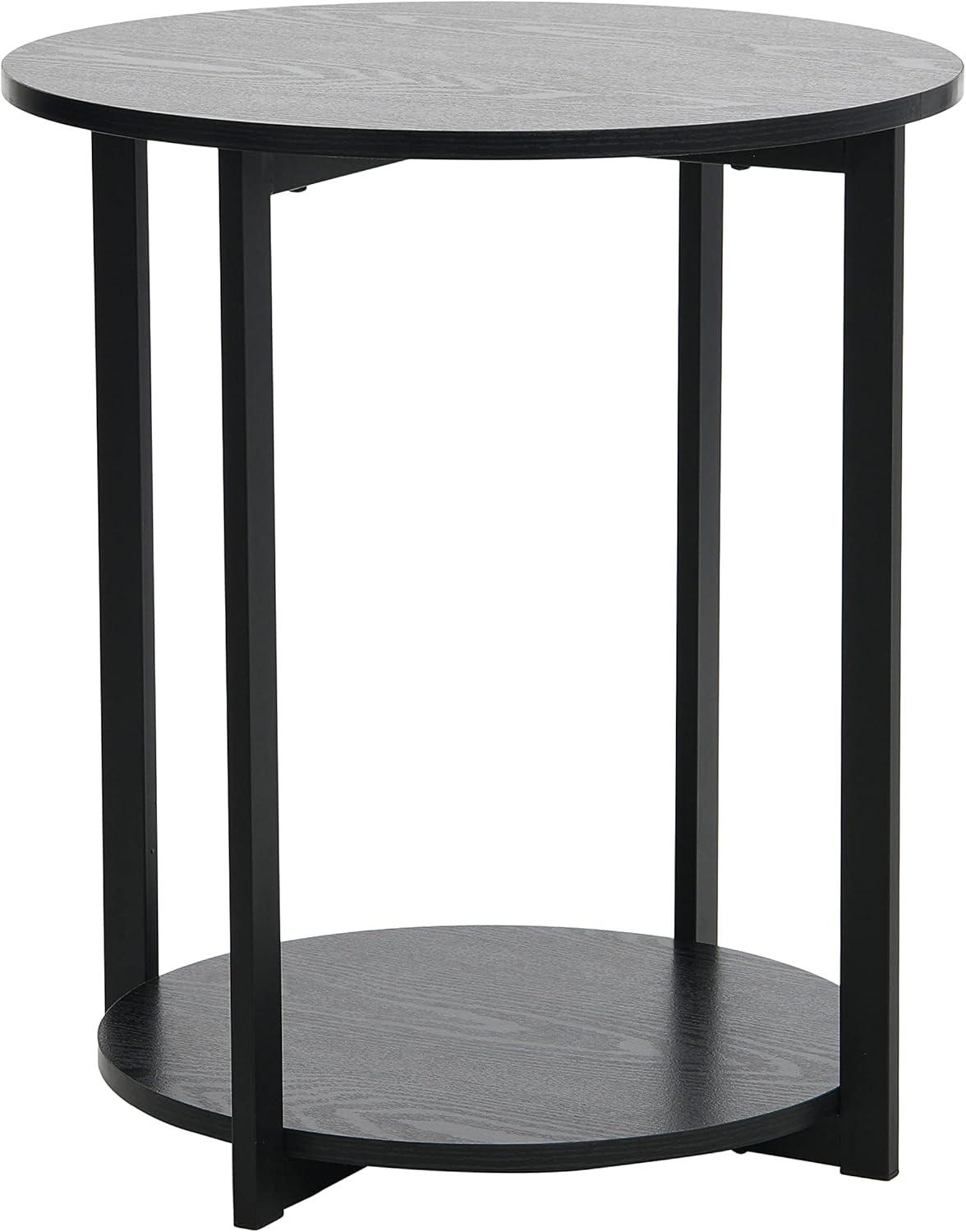 image:imageHousehold Essentials Jamestown Round Side End Table with Storage Shelf Rustic Slate Concrete and Black MetalBlack Oak