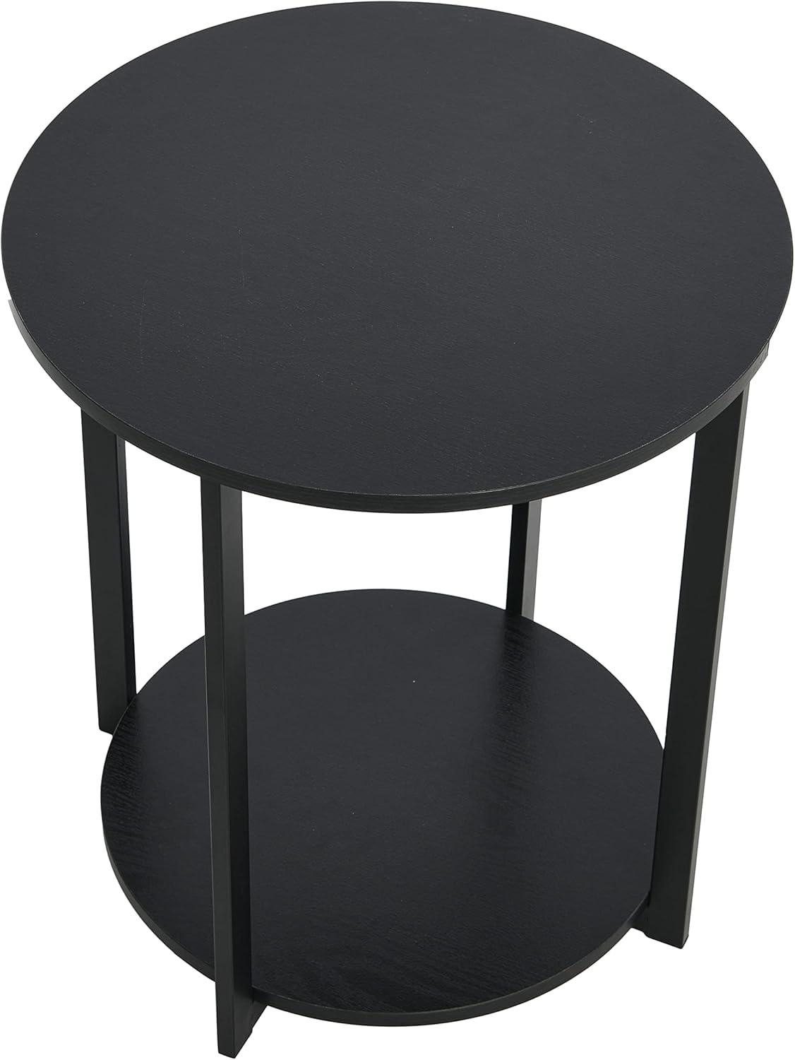 image:imageHousehold Essentials Jamestown Round Side End Table with Storage Shelf Rustic Slate Concrete and Black MetalBlack Oak