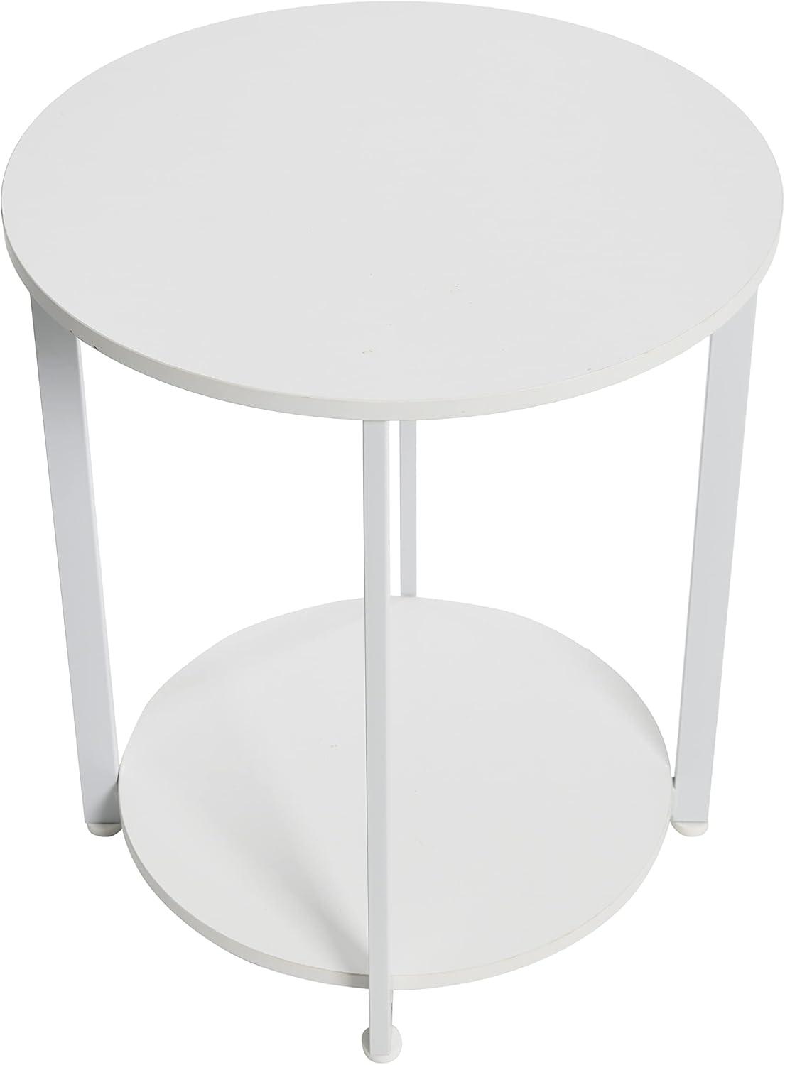 image:imageHousehold Essentials Jamestown Round Side End Table with Storage Shelf Rustic Slate Concrete and Black MetalScandinavian White