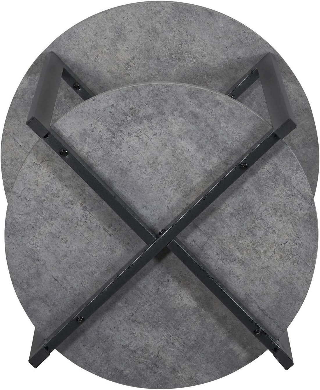 image:imageHousehold Essentials Jamestown Round Side End Table with Storage Shelf Rustic Slate Concrete and Black MetalSlate