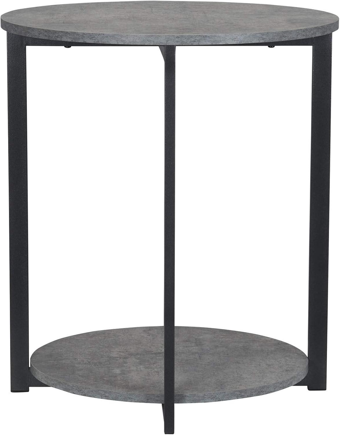 image:imageHousehold Essentials Jamestown Round Side End Table with Storage Shelf Rustic Slate Concrete and Black MetalSlate