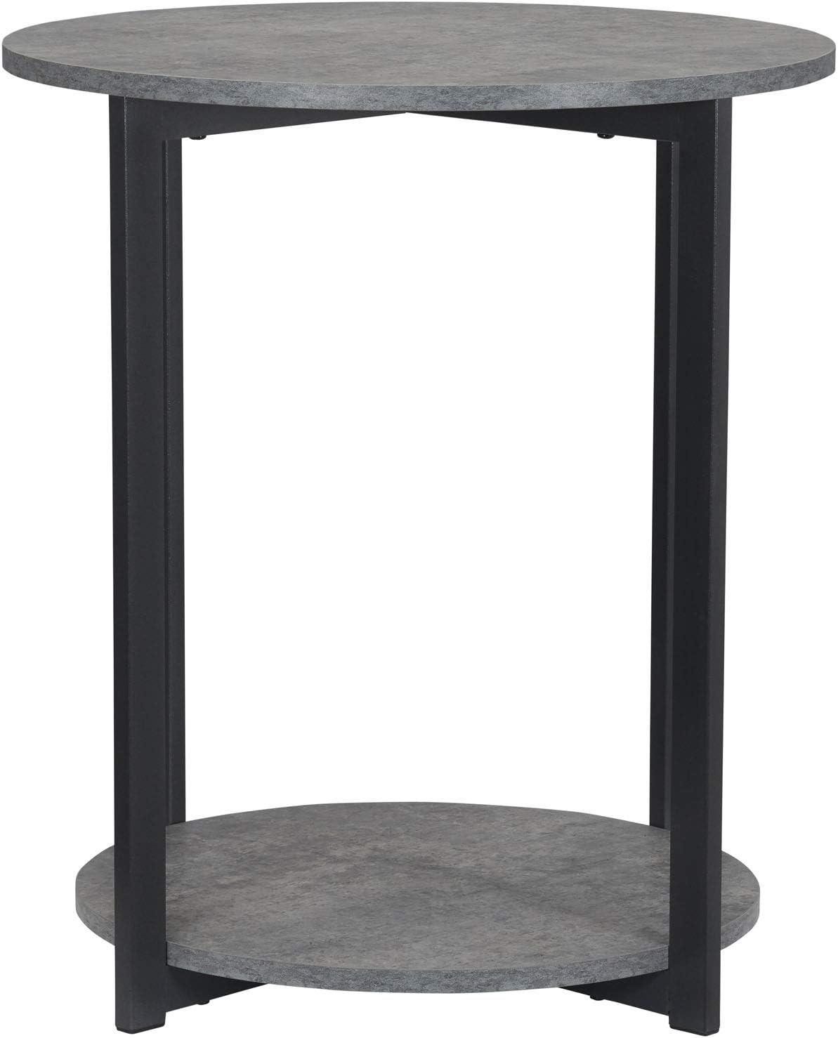 image:imageHousehold Essentials Jamestown Round Side End Table with Storage Shelf Rustic Slate Concrete and Black MetalSlate