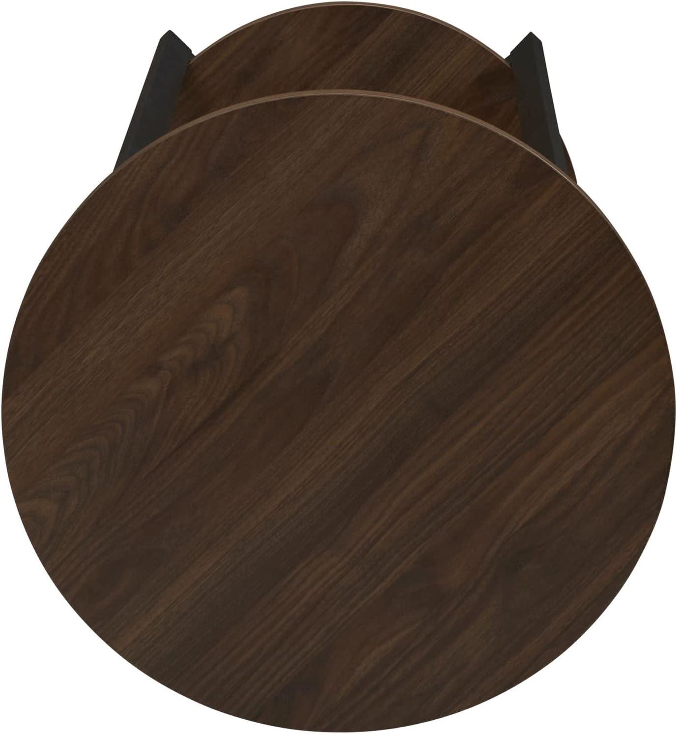 image:imageHousehold Essentials Jamestown Round Side End Table with Storage Shelf Rustic Slate Concrete and Black MetalWalnut