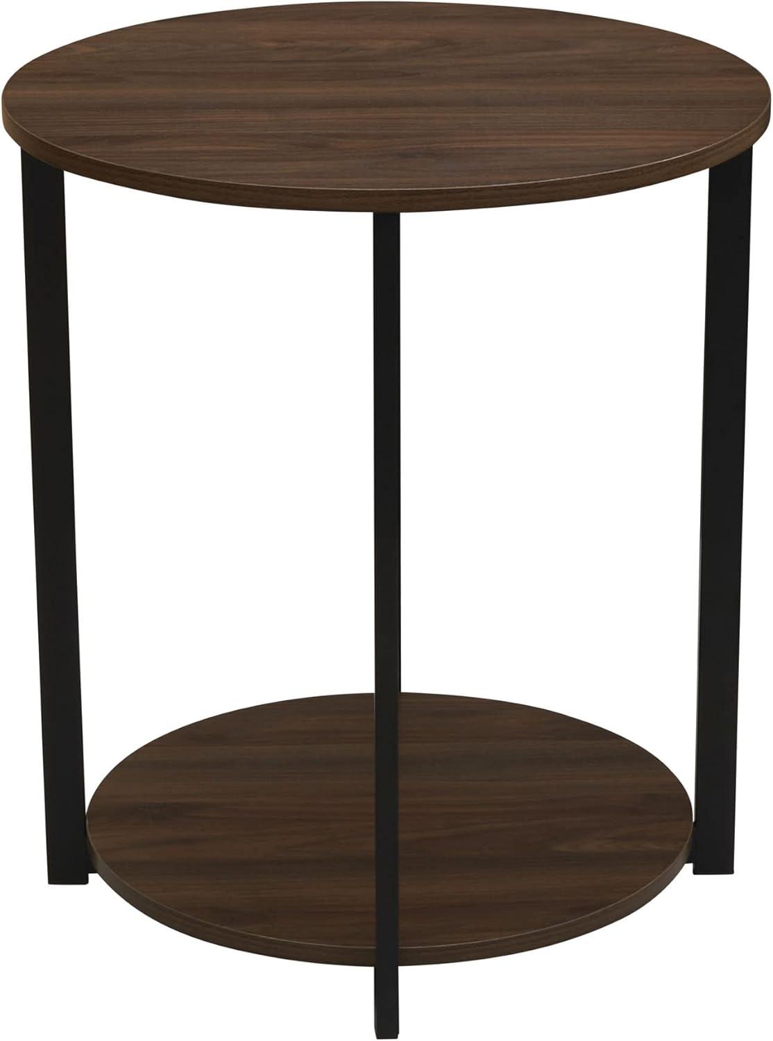 image:imageHousehold Essentials Jamestown Round Side End Table with Storage Shelf Rustic Slate Concrete and Black MetalWalnut