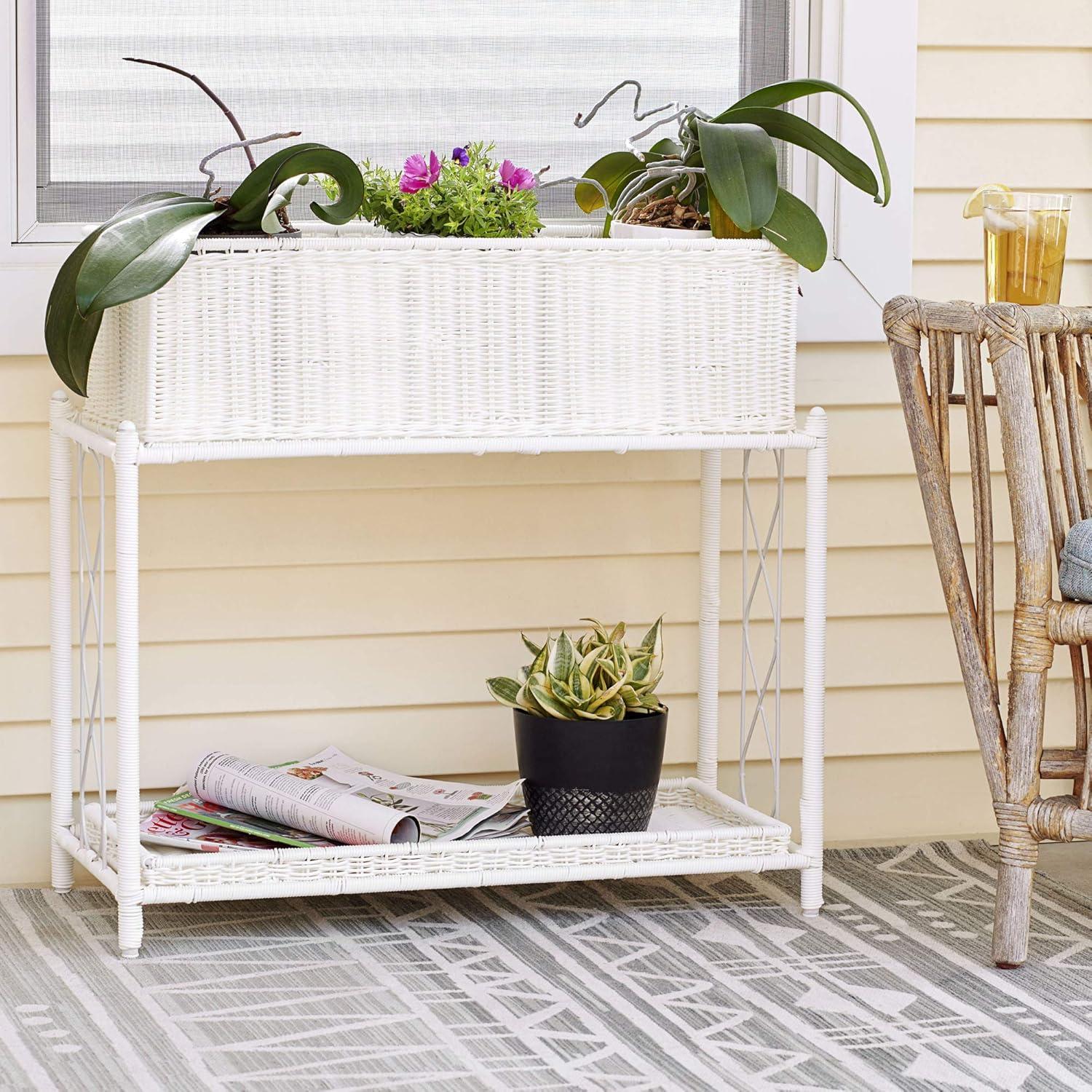 image:imageHousehold Essentials Raised Two Tier Plant Stand with Two Interchangeable Shelves WhiteWhite