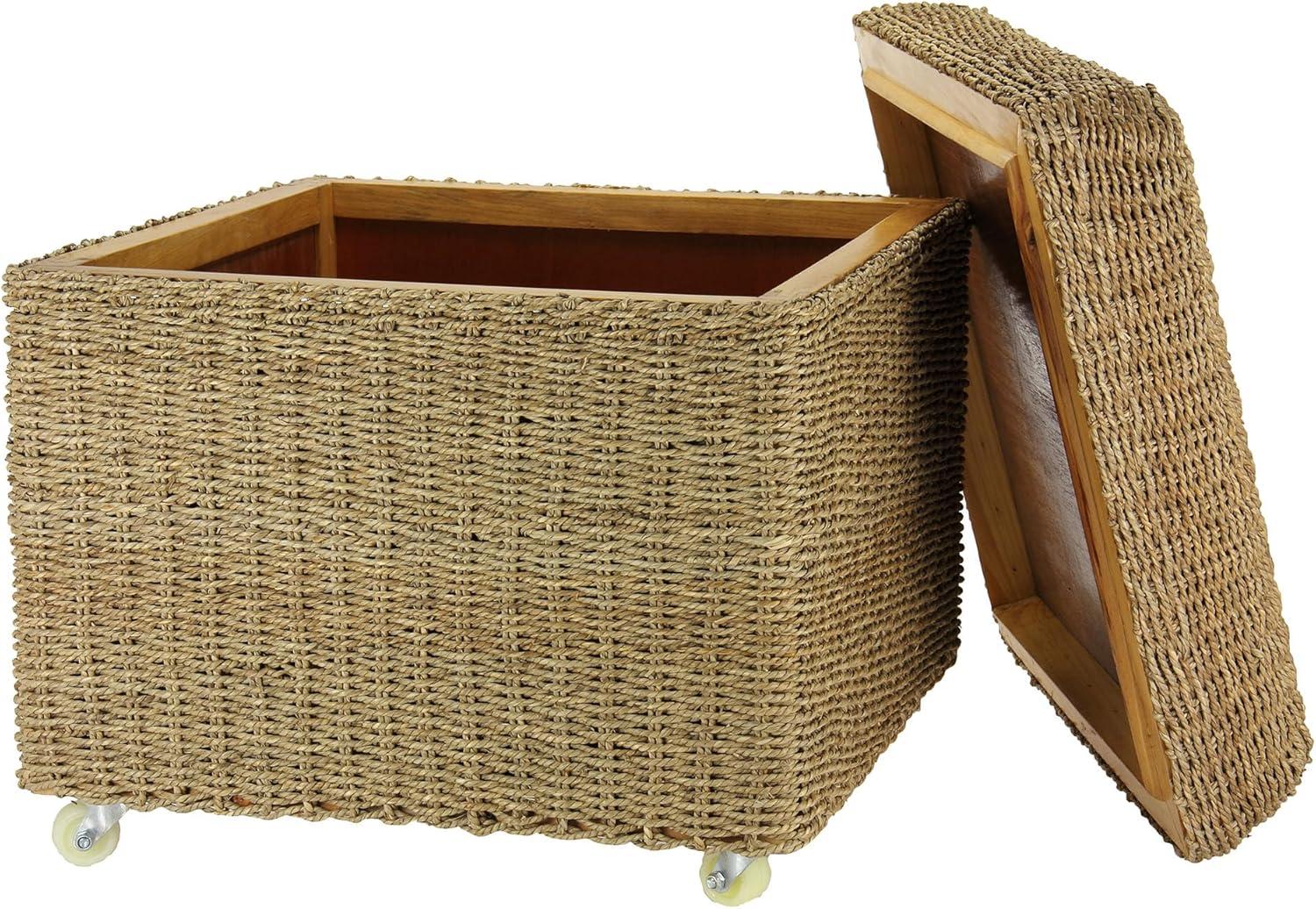 image:imageHousehold Essentials Seagrass Rolling Wicker Storage Ottoman