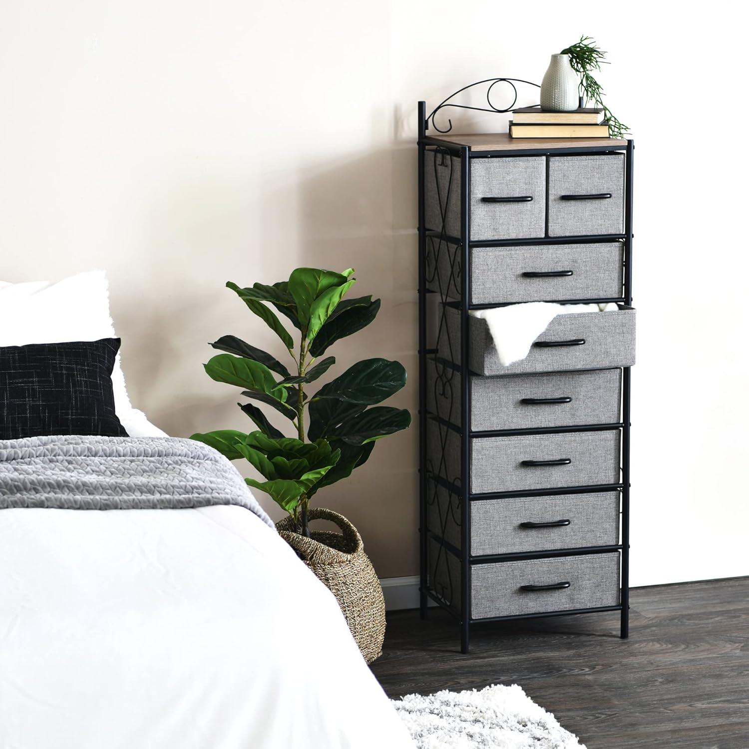 image:imageHousehold Essentials Victoria Dresser Tower Storage Organizer with 8 Drawers White Metal Frame and Scandinavian White TopAshwood