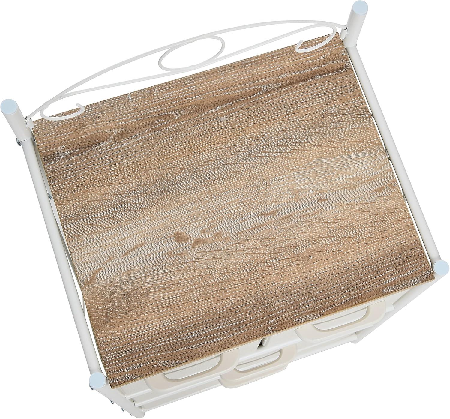 image:imageHousehold Essentials Victoria Dresser Tower Storage Organizer with 8 Drawers White Metal Frame and Scandinavian White TopCoastal Oak
