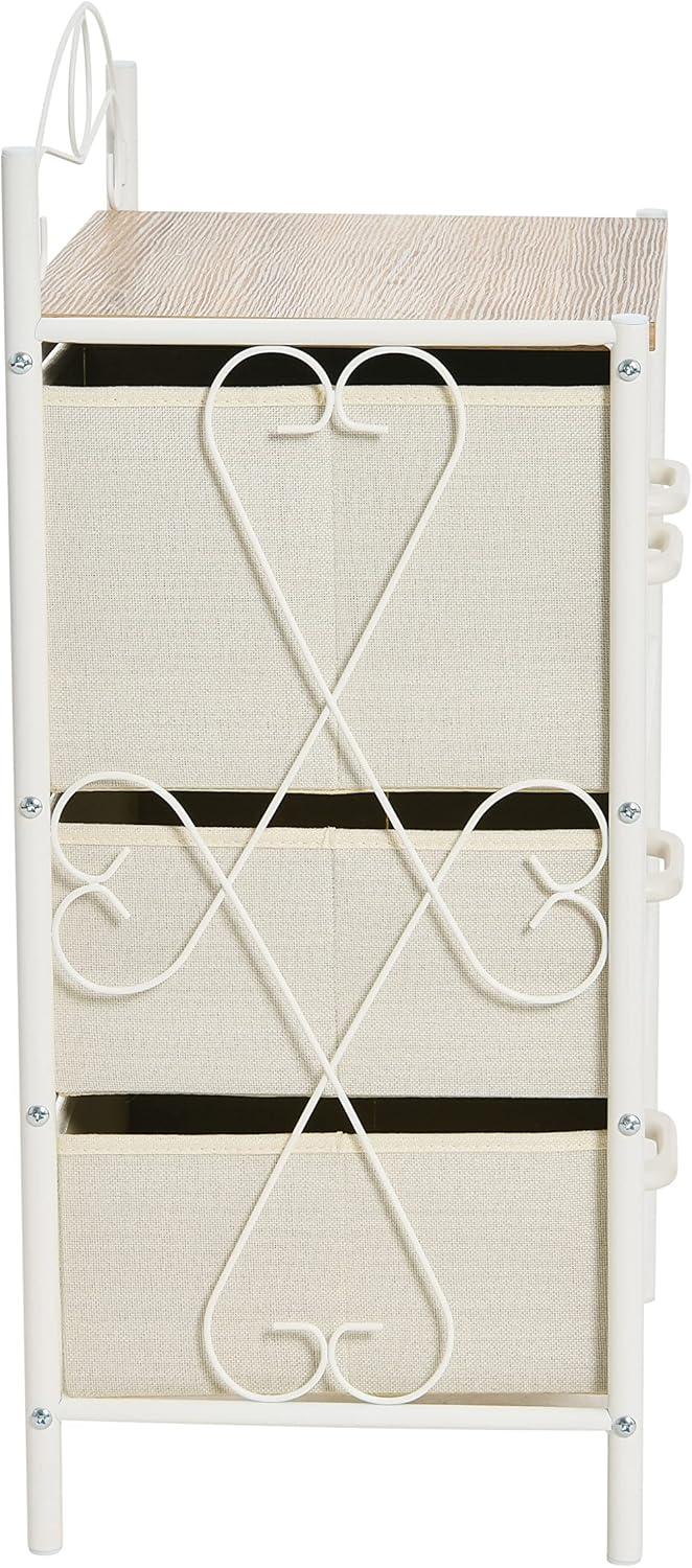 image:imageHousehold Essentials Victoria Dresser Tower Storage Organizer with 8 Drawers White Metal Frame and Scandinavian White TopCoastal Oak