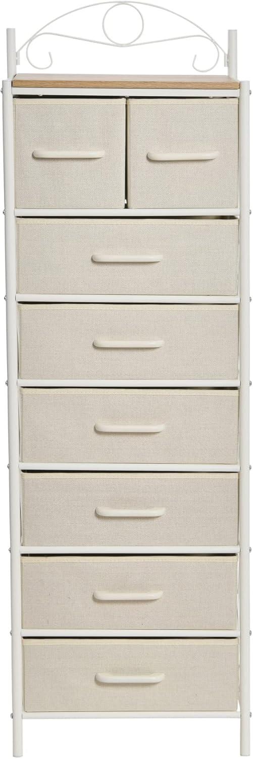 image:imageHousehold Essentials Victoria Dresser Tower Storage Organizer with 8 Drawers White Metal Frame and Scandinavian White TopCoastal Oak