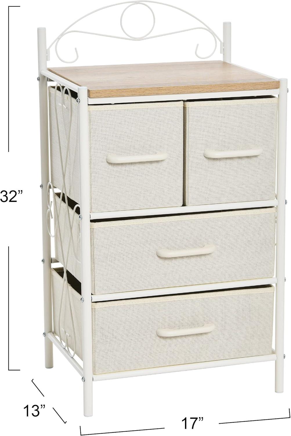 image:imageHousehold Essentials Victoria Dresser Tower Storage Organizer with 8 Drawers White Metal Frame and Scandinavian White TopCoastal Oak