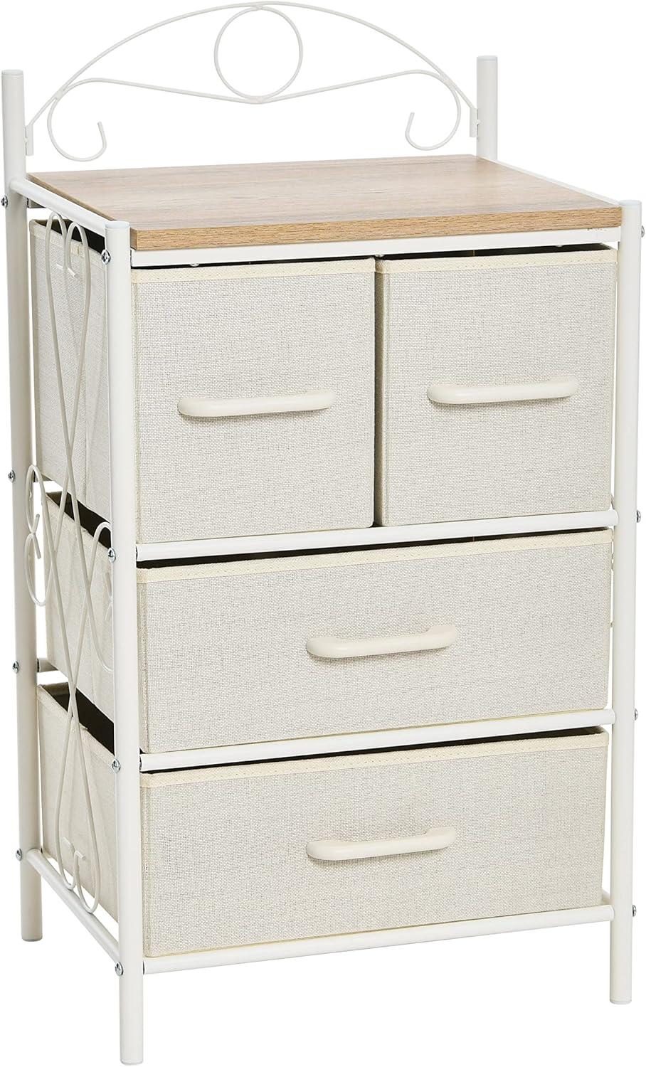 image:imageHousehold Essentials Victoria Dresser Tower Storage Organizer with 8 Drawers White Metal Frame and Scandinavian White TopCoastal Oak