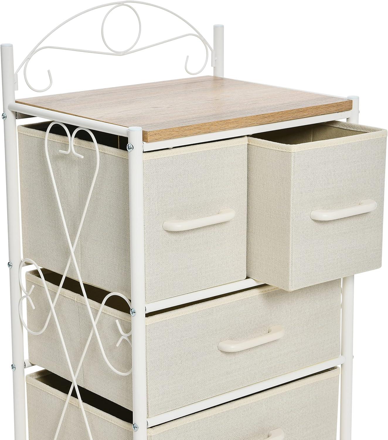 image:imageHousehold Essentials Victoria Dresser Tower Storage Organizer with 8 Drawers White Metal Frame and Scandinavian White TopCoastal Oak