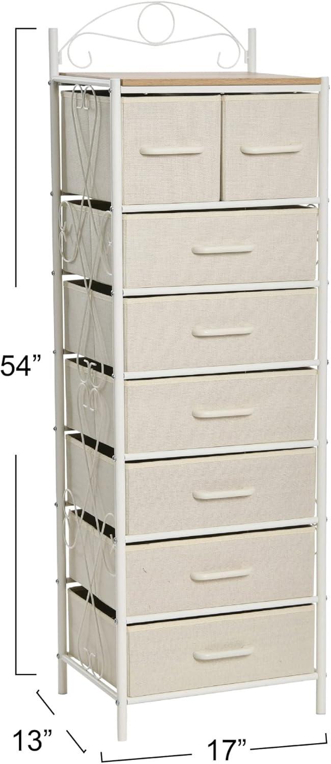 image:imageHousehold Essentials Victoria Dresser Tower Storage Organizer with 8 Drawers White Metal Frame and Scandinavian White TopCoastal Oak