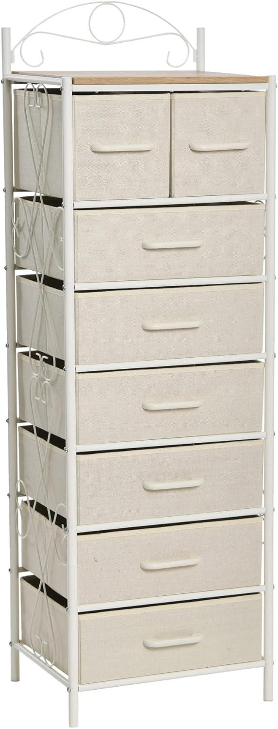 image:imageHousehold Essentials Victoria Dresser Tower Storage Organizer with 8 Drawers White Metal Frame and Scandinavian White TopCoastal Oak