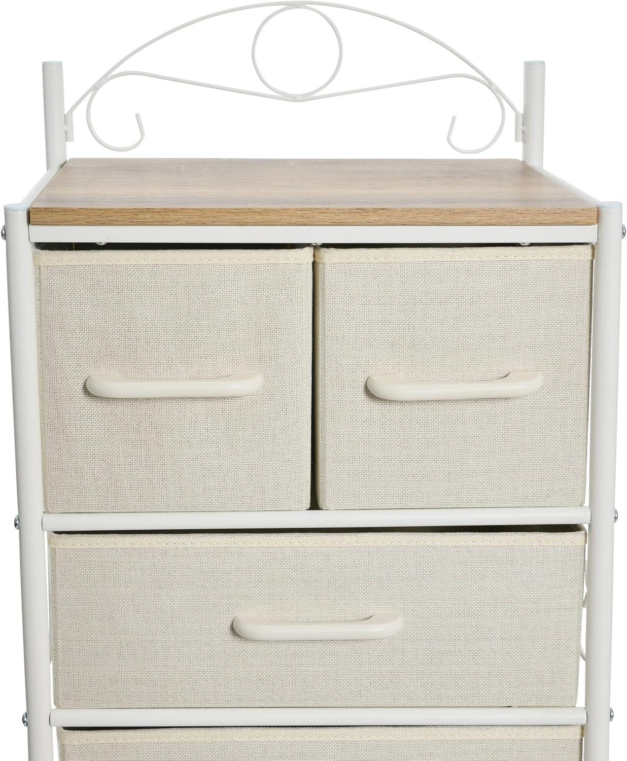 image:imageHousehold Essentials Victoria Dresser Tower Storage Organizer with 8 Drawers White Metal Frame and Scandinavian White TopCoastal Oak