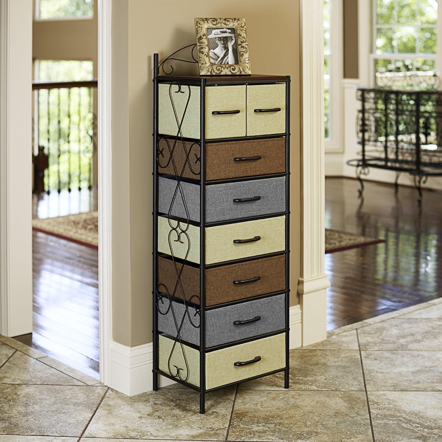 image:imageHousehold Essentials Victoria Dresser Tower Storage Organizer with 8 Drawers White Metal Frame and Scandinavian White TopMulti Color