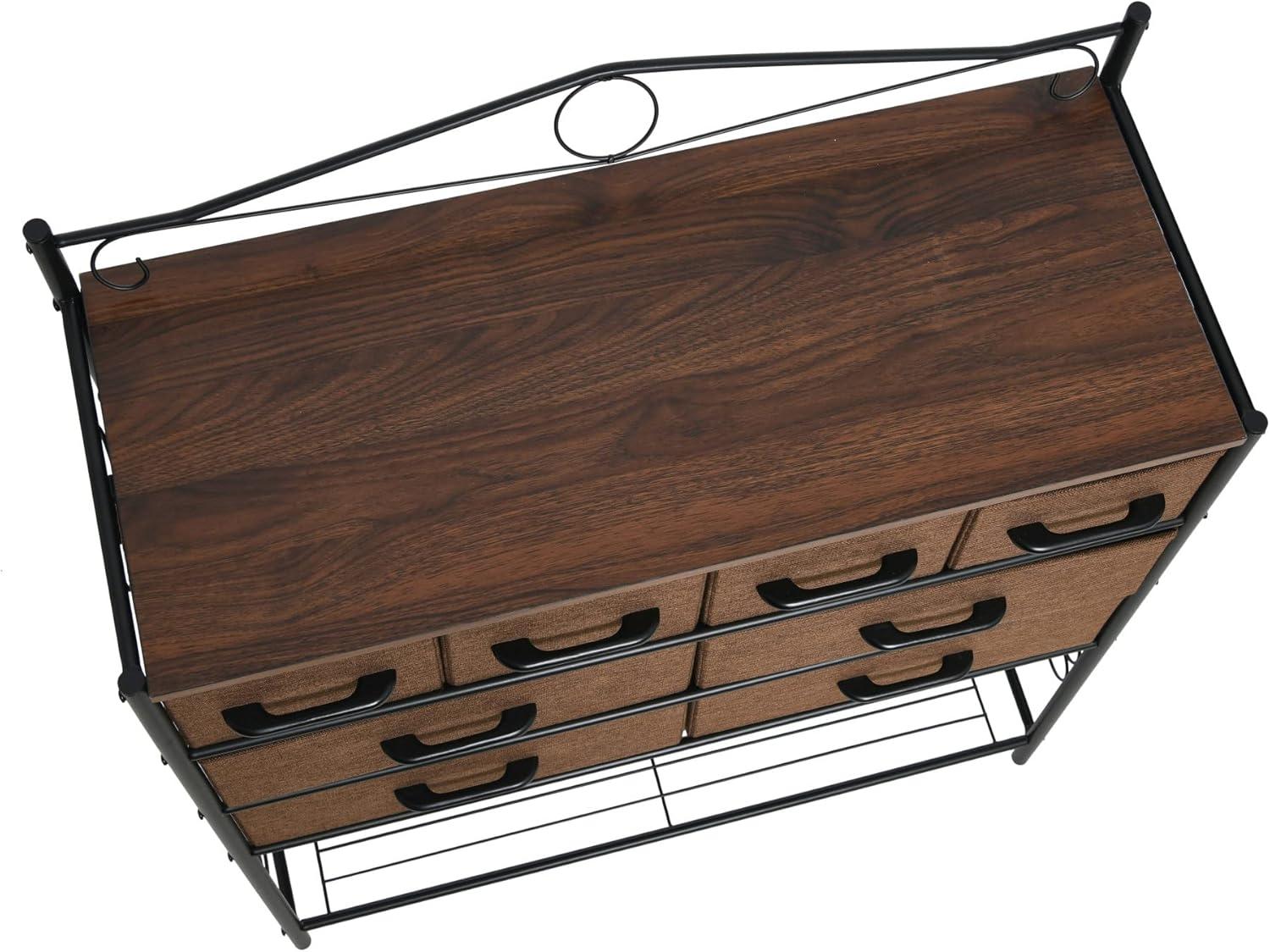 image:imageHousehold Essentials Victoria Dresser Tower Storage Organizer with 8 Drawers White Metal Frame and Scandinavian White TopWalnut