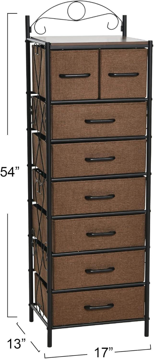 image:imageHousehold Essentials Victoria Dresser Tower Storage Organizer with 8 Drawers White Metal Frame and Scandinavian White TopWalnut