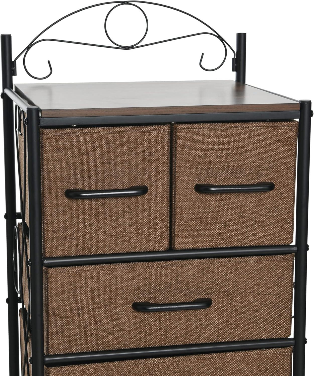 image:imageHousehold Essentials Victoria Dresser Tower Storage Organizer with 8 Drawers White Metal Frame and Scandinavian White TopWalnut