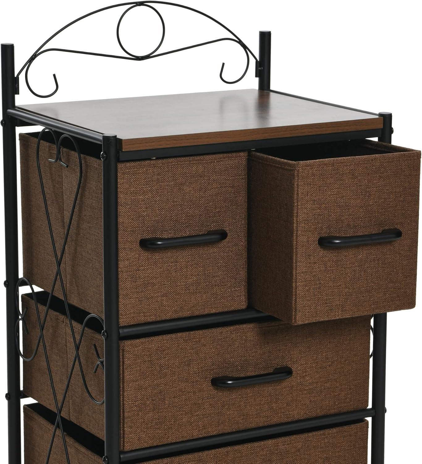 image:imageHousehold Essentials Victoria Dresser Tower Storage Organizer with 8 Drawers White Metal Frame and Scandinavian White TopWalnut