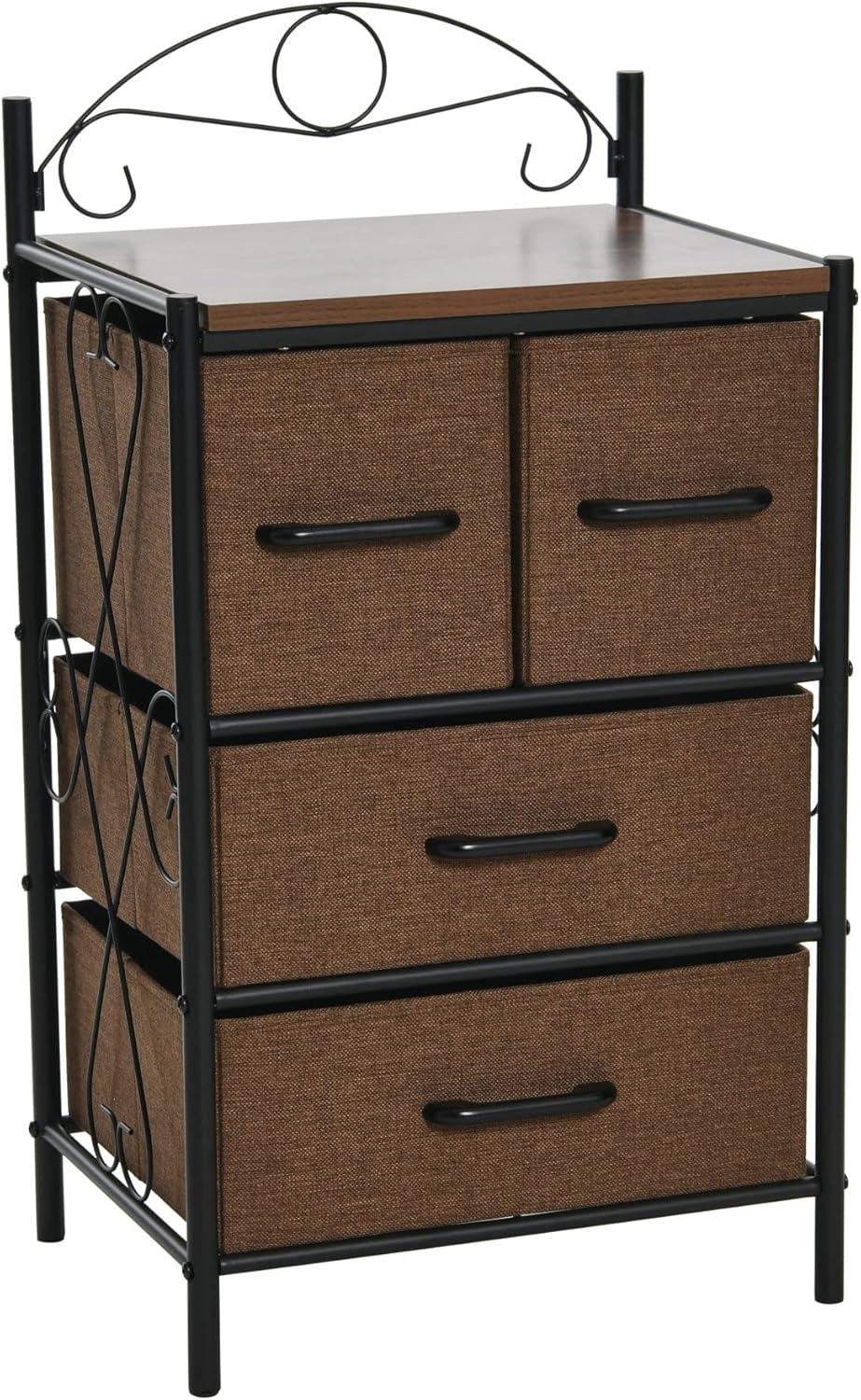 image:imageHousehold Essentials Victoria Dresser Tower Storage Organizer with 8 Drawers White Metal Frame and Scandinavian White TopWalnut