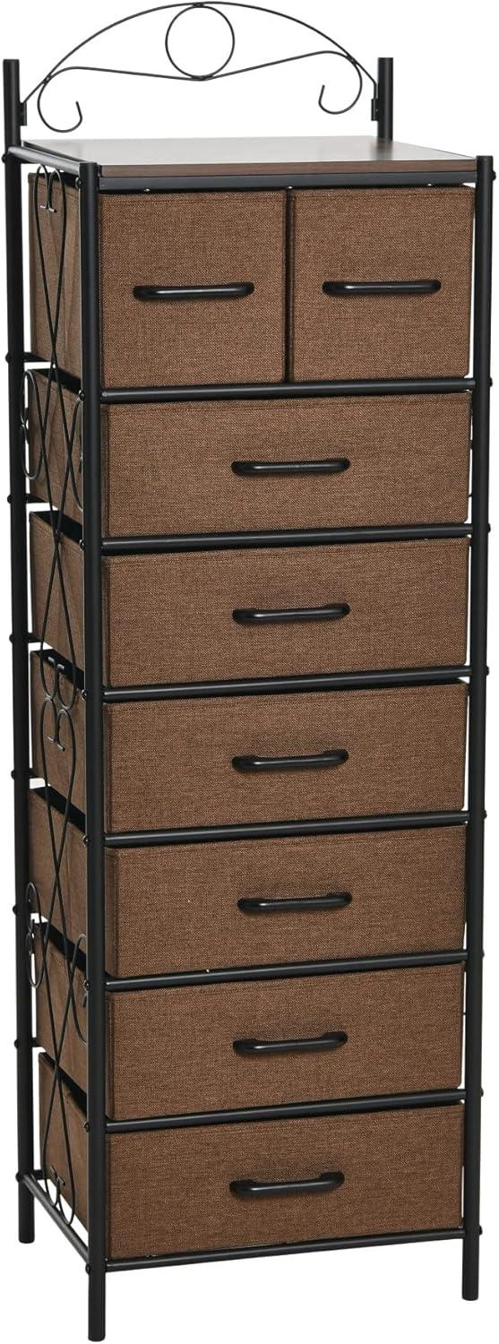 image:imageHousehold Essentials Victoria Dresser Tower Storage Organizer with 8 Drawers White Metal Frame and Scandinavian White TopWalnut