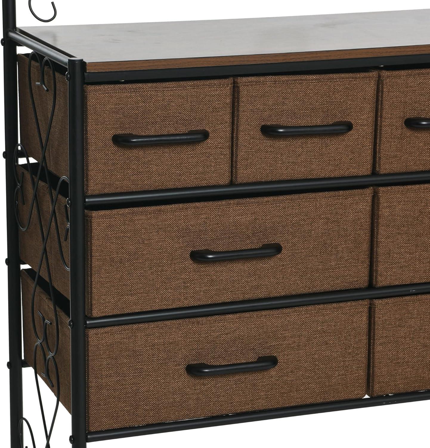 image:imageHousehold Essentials Victoria Dresser Tower Storage Organizer with 8 Drawers White Metal Frame and Scandinavian White TopWalnut