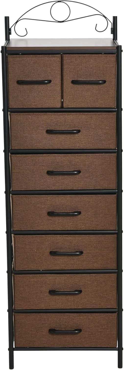 image:imageHousehold Essentials Victoria Dresser Tower Storage Organizer with 8 Drawers White Metal Frame and Scandinavian White TopWalnut