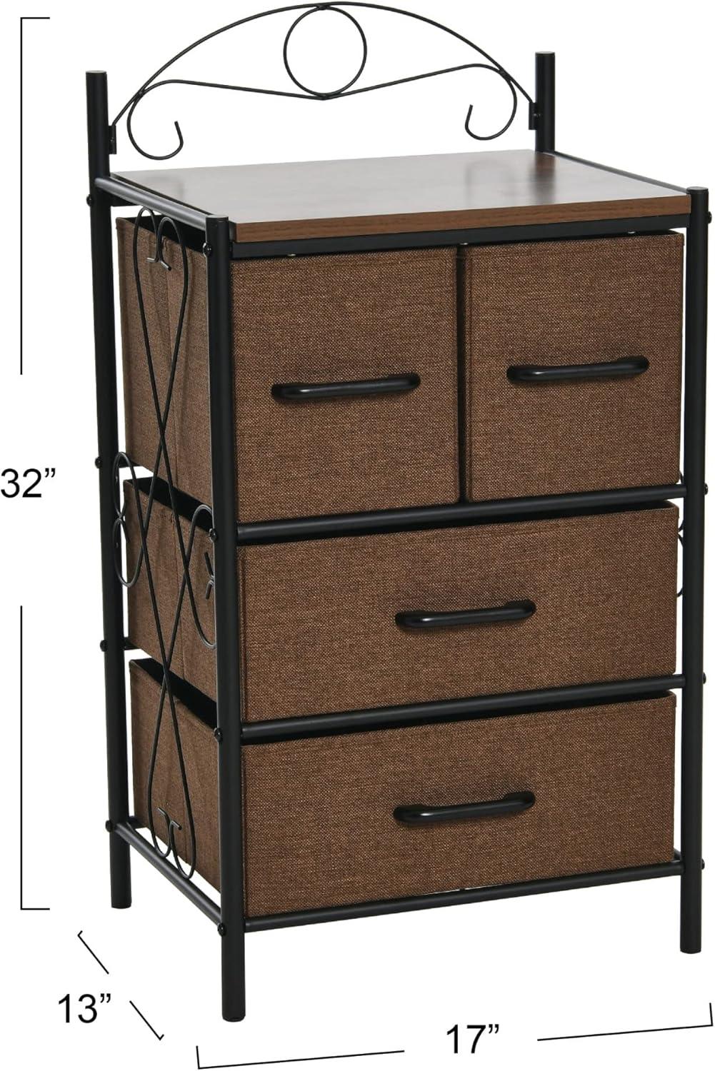image:imageHousehold Essentials Victoria Dresser Tower Storage Organizer with 8 Drawers White Metal Frame and Scandinavian White TopWalnut