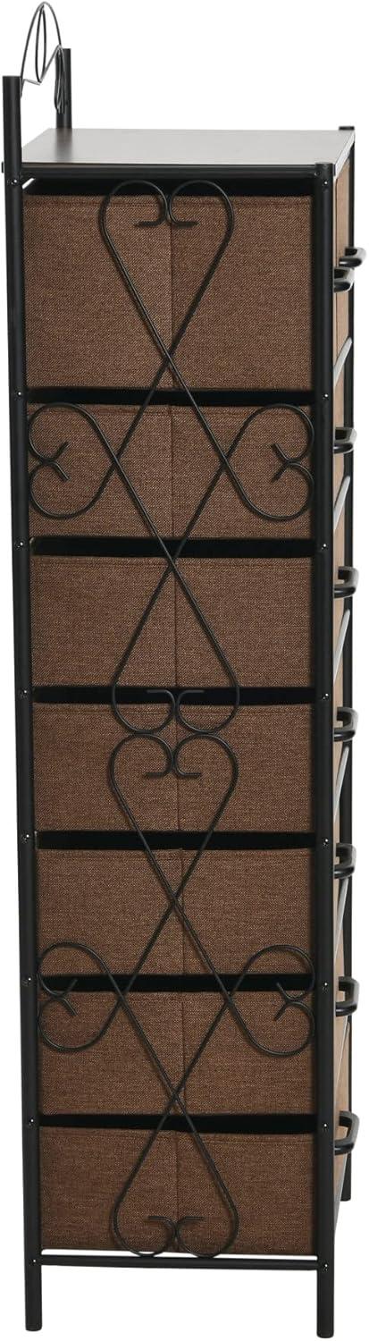 image:imageHousehold Essentials Victoria Dresser Tower Storage Organizer with 8 Drawers White Metal Frame and Scandinavian White TopWalnut