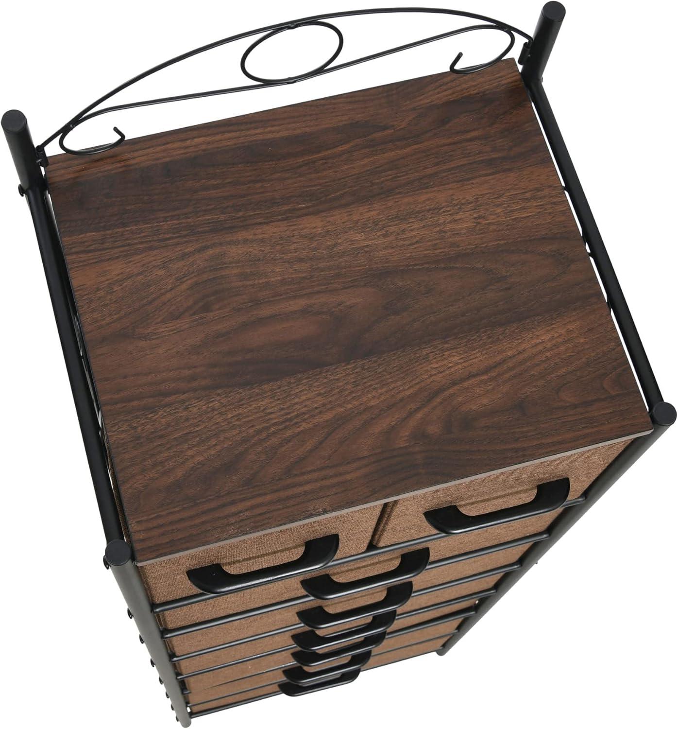 image:imageHousehold Essentials Victoria Dresser Tower Storage Organizer with 8 Drawers White Metal Frame and Scandinavian White TopWalnut