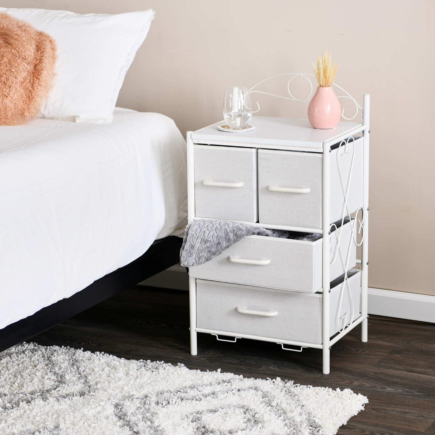 image:imageHousehold Essentials Victoria Dresser Tower Storage Organizer with 8 Drawers White Metal Frame and Scandinavian White TopWhite