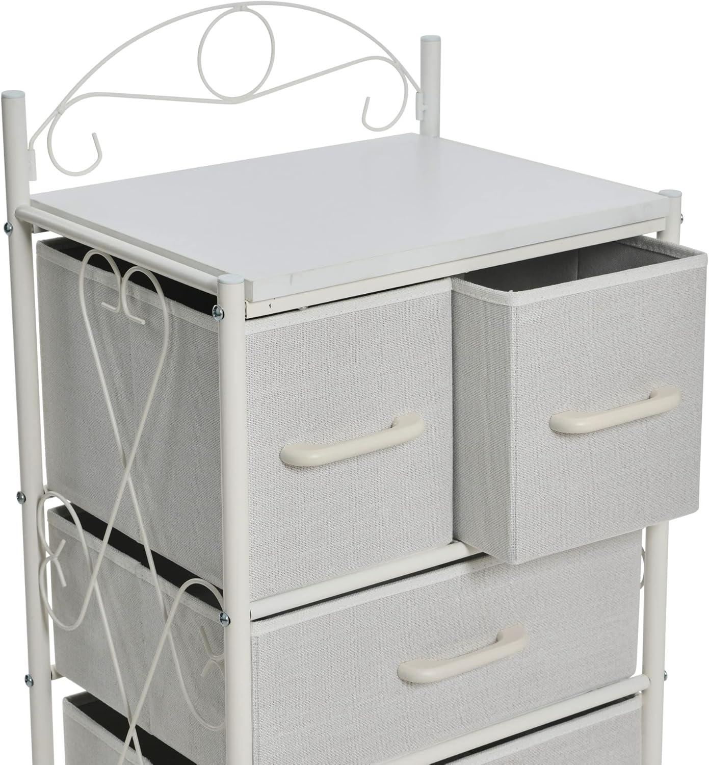 image:imageHousehold Essentials Victoria Dresser Tower Storage Organizer with 8 Drawers White Metal Frame and Scandinavian White TopWhite