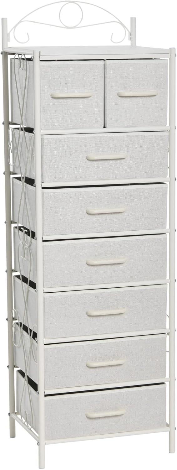 image:imageHousehold Essentials Victoria Dresser Tower Storage Organizer with 8 Drawers White Metal Frame and Scandinavian White TopWhite