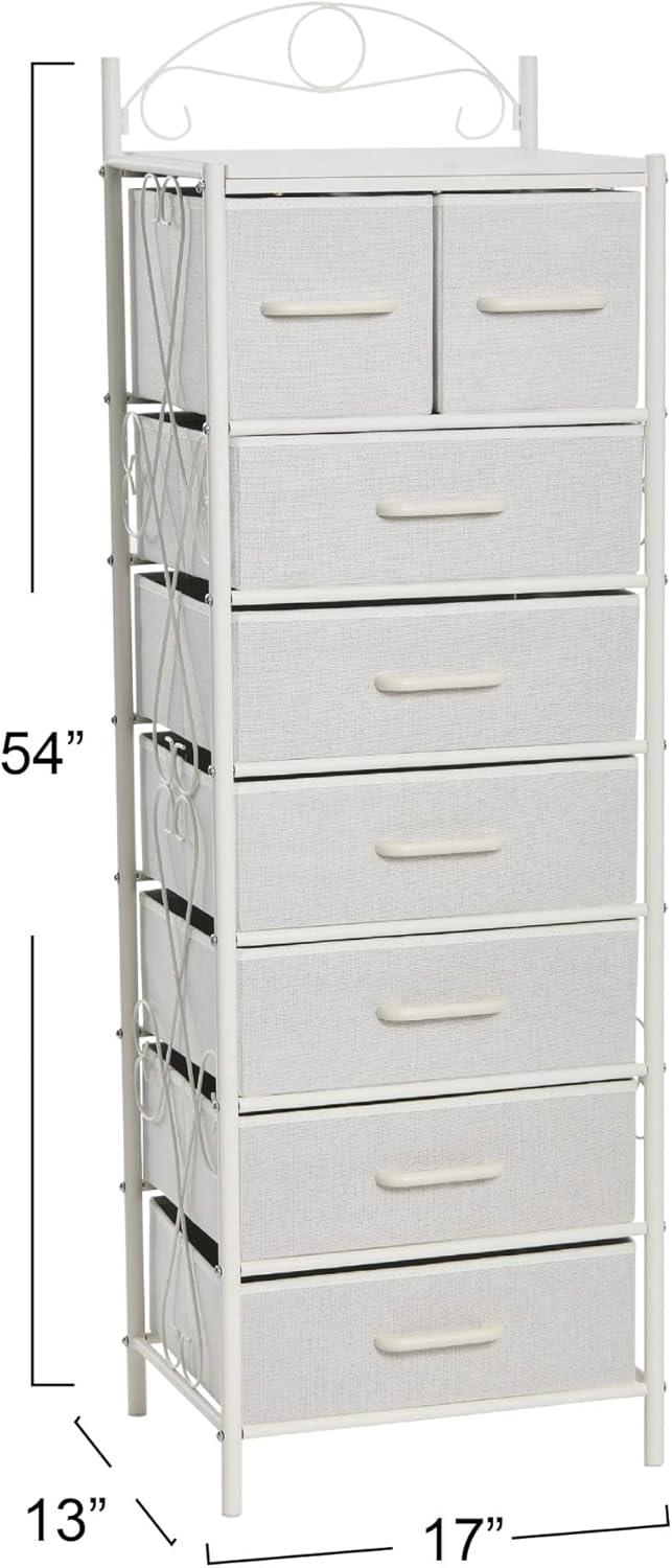 image:imageHousehold Essentials Victoria Dresser Tower Storage Organizer with 8 Drawers White Metal Frame and Scandinavian White TopWhite